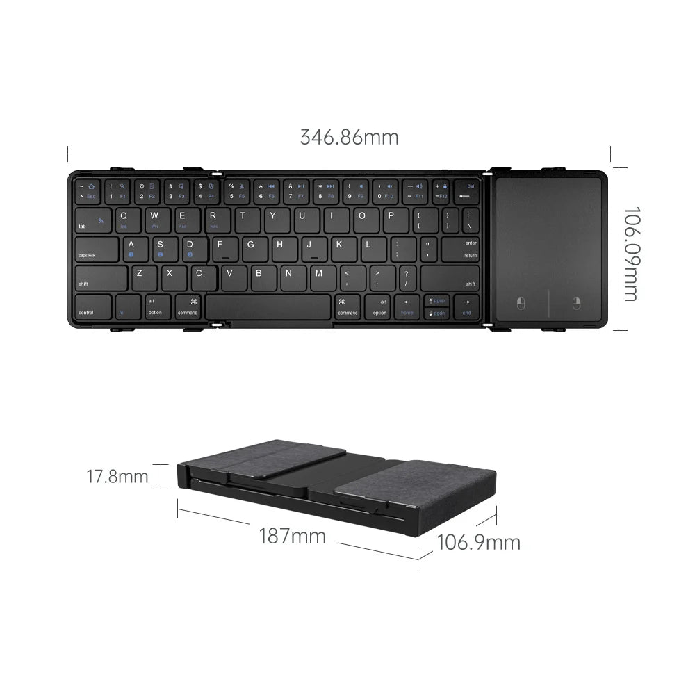 Foldable Bluetooth Keyboard with Touchpad — Wireless PU Leather Keyboard for iOS, Android & Windows