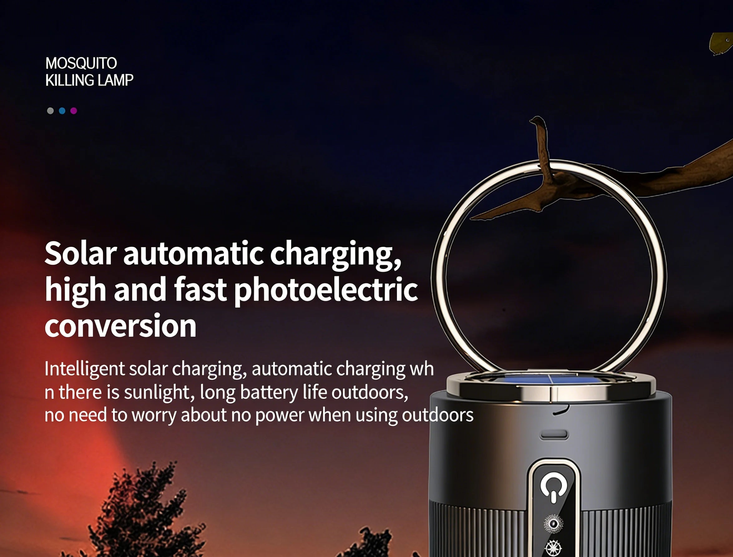 Solar Mosquito Killer Lamp — USB Rechargeable Outdoor & Indoor Insect Trap for Home & Camping