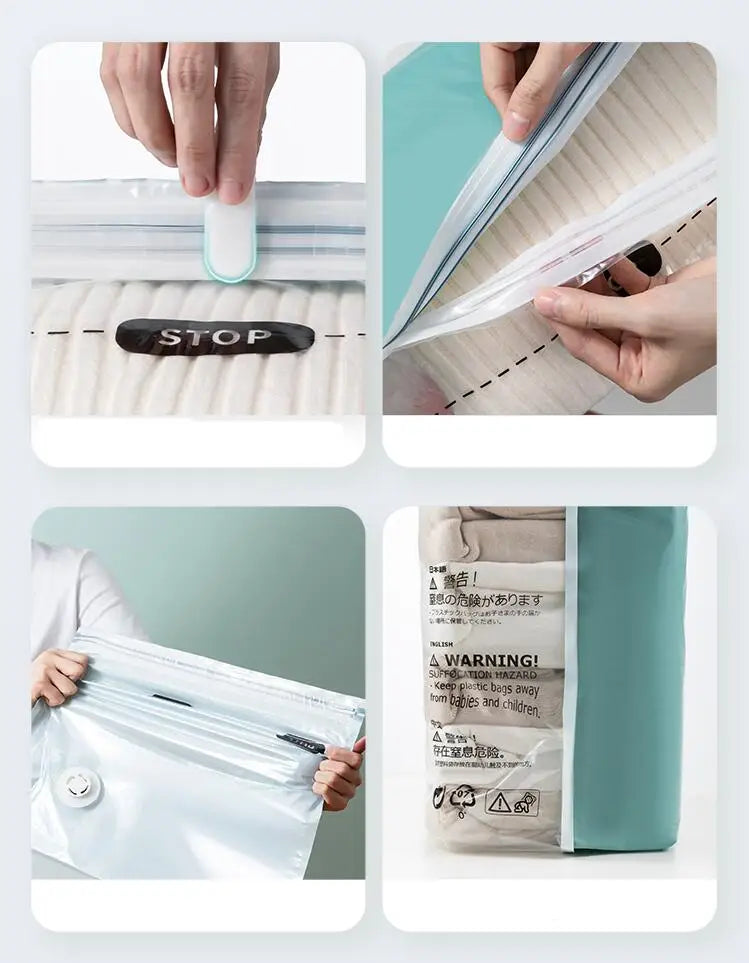 No-Pump Vacuum Storage Bags — Space Saver Compression Bags for Clothes, Blankets & Travel