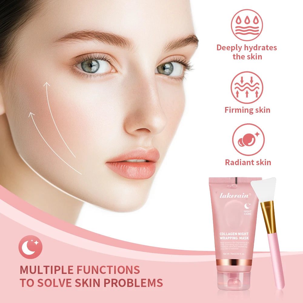 Korean Collagen Wrapping Face Mask & Brush Set — Rejuvenating Brightening & Moisturizing Skin Care