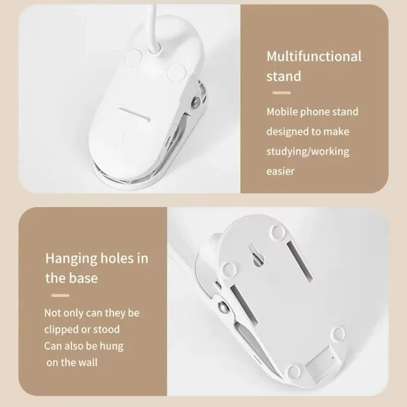 LED Table Lamp with Clamp — USB Rechargeable Foldable Study & Reading Light with Touch 3-Mode Dimming