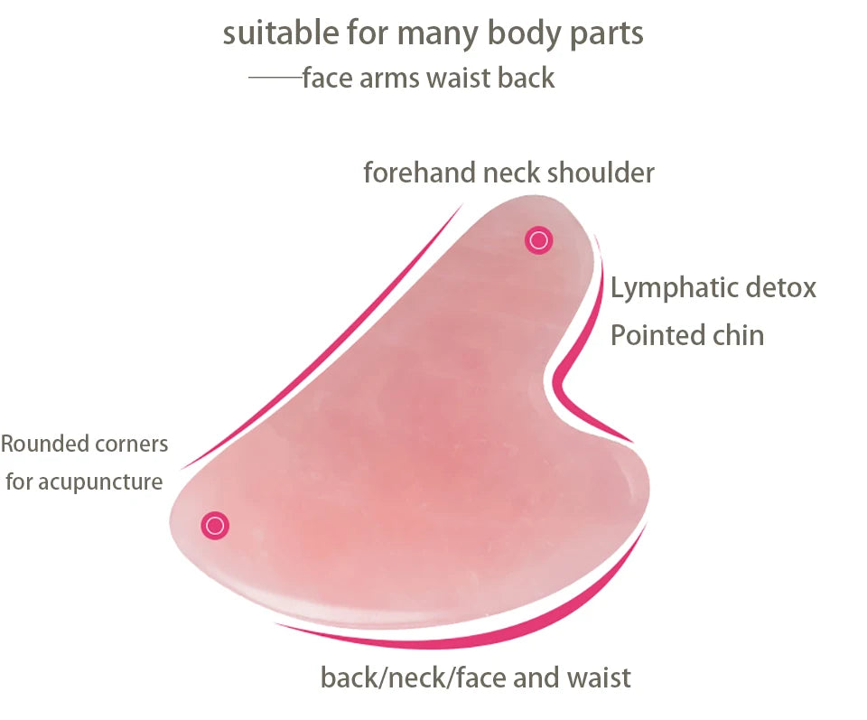 Rose Quartz Gua Sha Facial Tool — Jade Massager Scraper for Face, Neck & Body