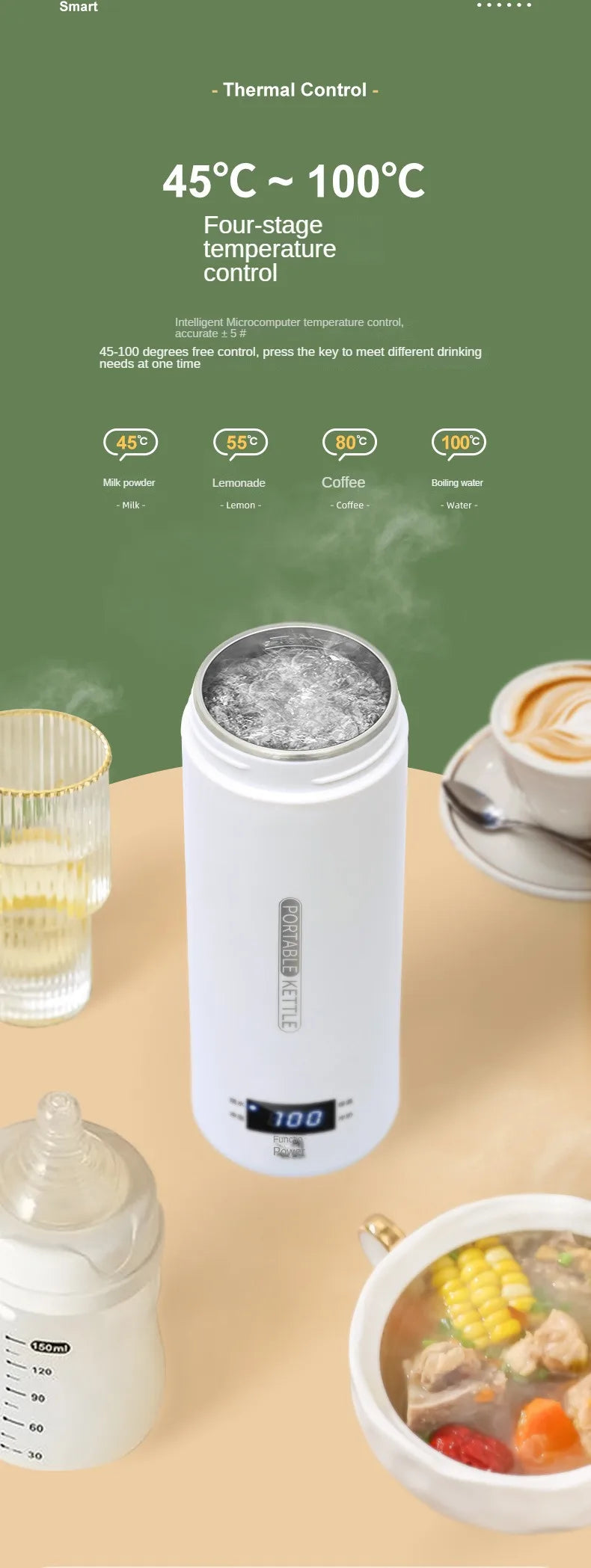 Portable Electric Travel Kettle – Fast Boiling 304 Stainless Steel Water & Baby Milk Warmer