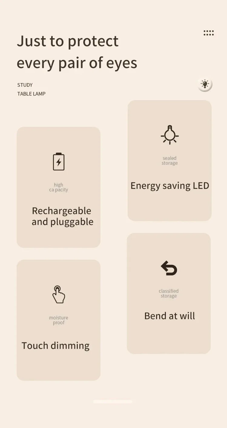 LED Table Lamp with Clamp — USB Rechargeable Foldable Study & Reading Light with Touch 3-Mode Dimming