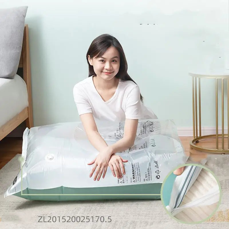 No-Pump Vacuum Storage Bags — Space Saver Compression Bags for Clothes, Blankets & Travel
