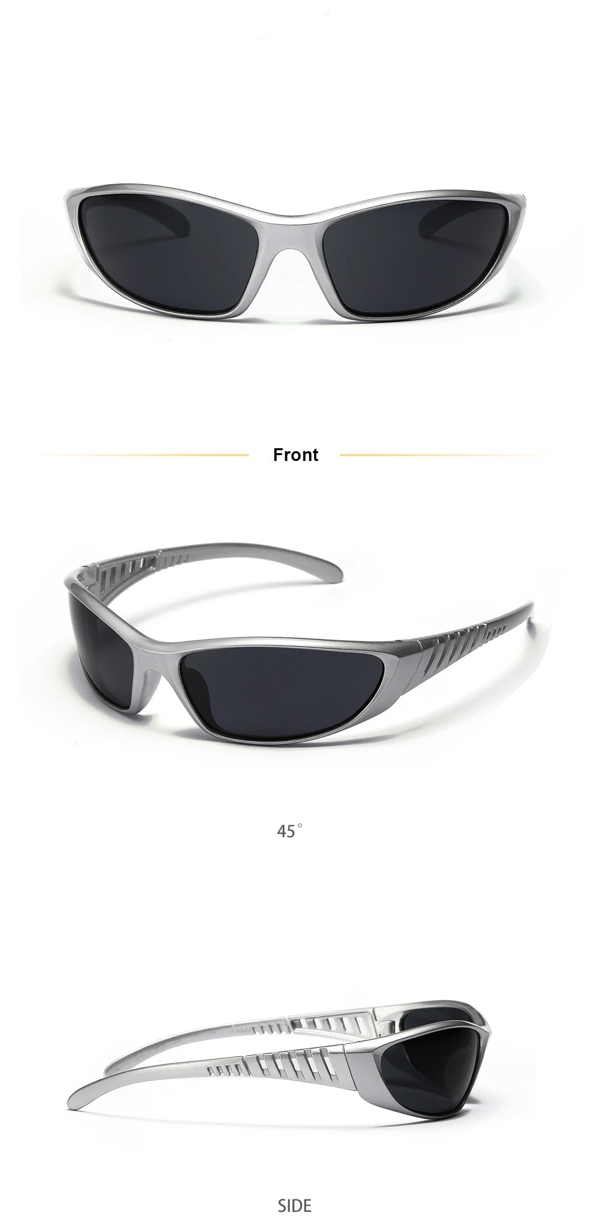 Y2K Silver Sunglasses — Trendy Hollowed Out Futuristic Style for Women & Men