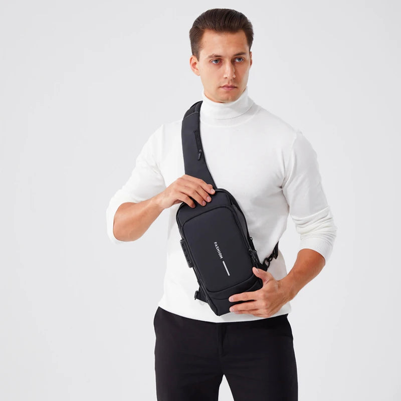Men's PU Leather Crossbody Bag — Anti-Theft Shoulder & Chest Bag Multifunctional for Travel