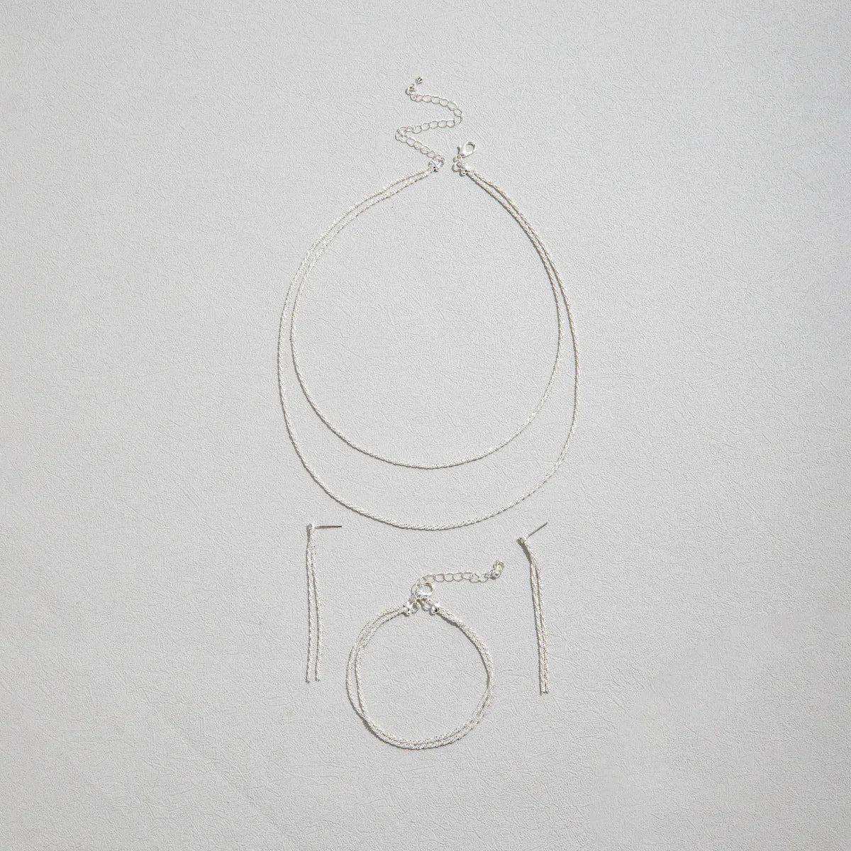 Silver Minimalist Jewelry Set — Starry Sky Collarbone Necklace & Bracelet for Women