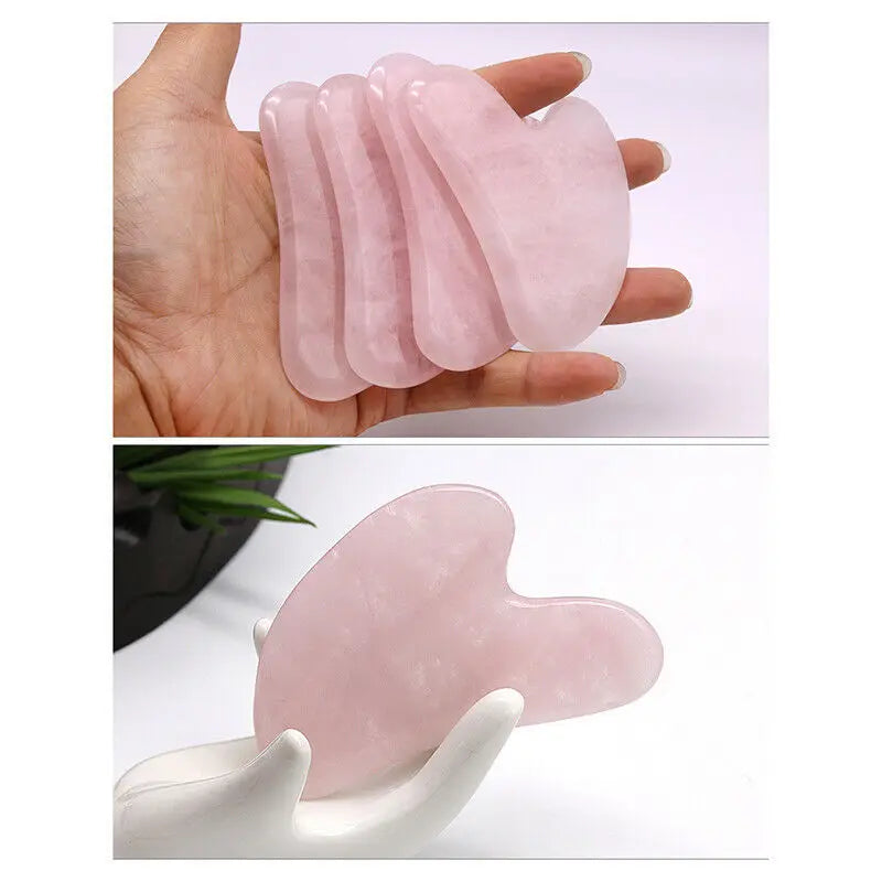 Rose Quartz Gua Sha Facial Tool — Jade Massager Scraper for Face, Neck & Body