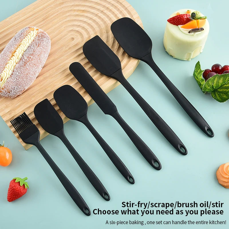 Silicone Kitchen Utensil Set — 6-Piece Baking Tool Set with Spatula, Scraper & Oil Brush