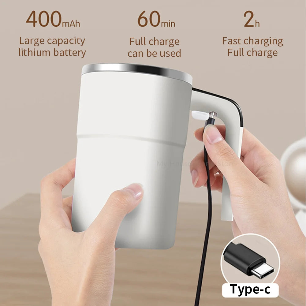 Rechargeable Self-Stirring Coffee Mug - Automatic Magnetic Mixing Cup with Stainless Steel Interior