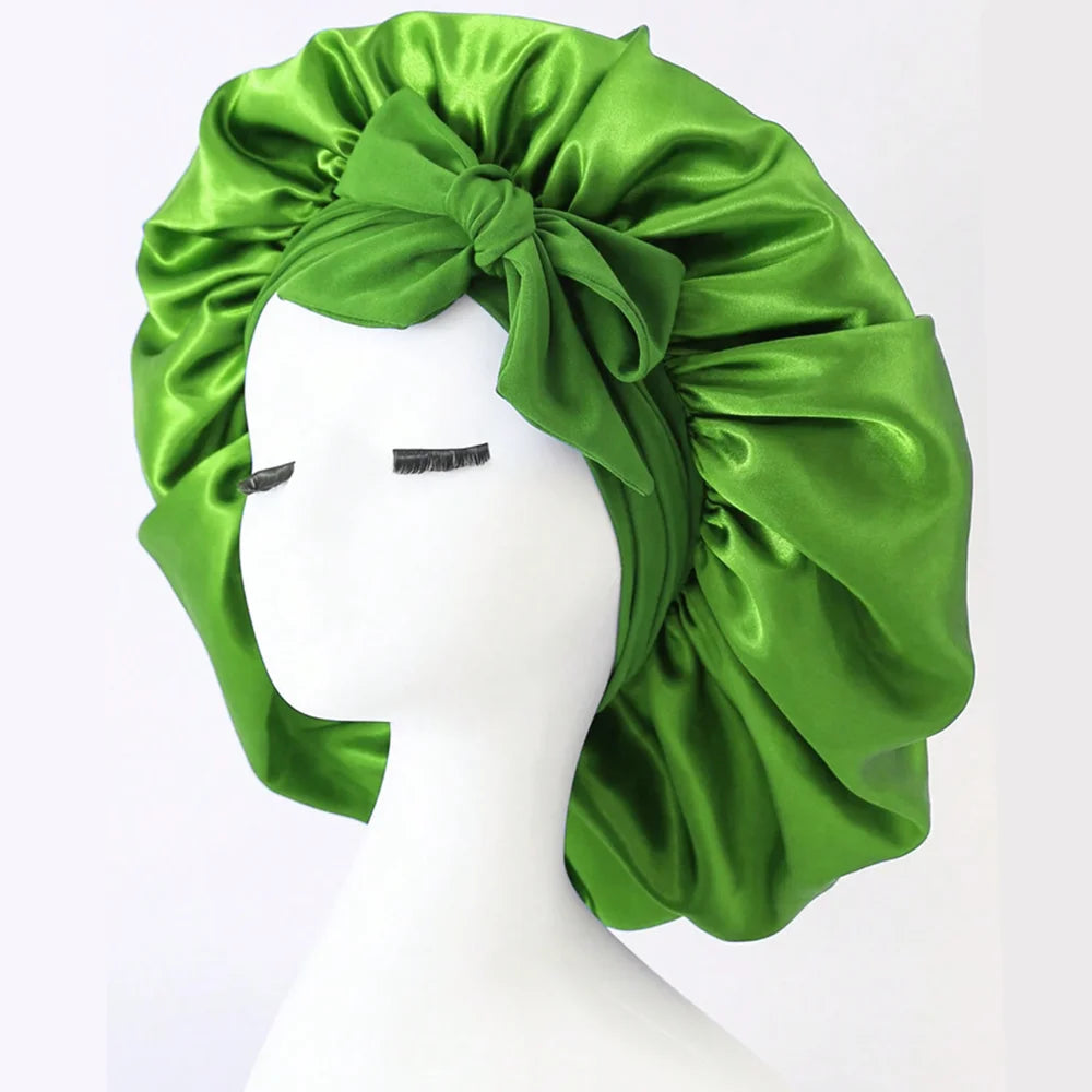 Satin Silk Sleeping Bonnet — Adjustable Hair Bonnet with Tie Band for Women & Men