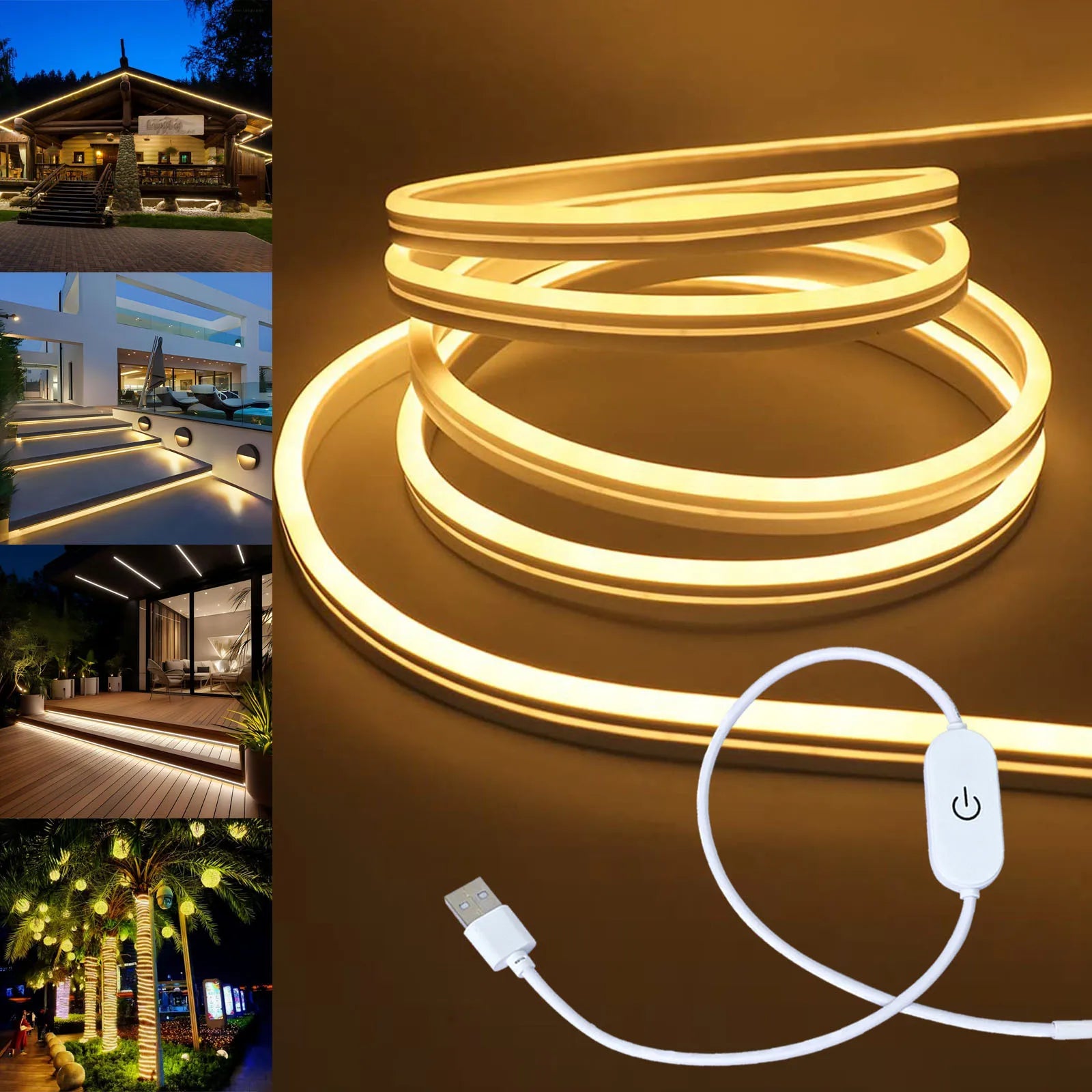 Smart Neon LED Light Strip — Dimmable Touch Sensor Flexible Waterproof Rope Light for Room Decor