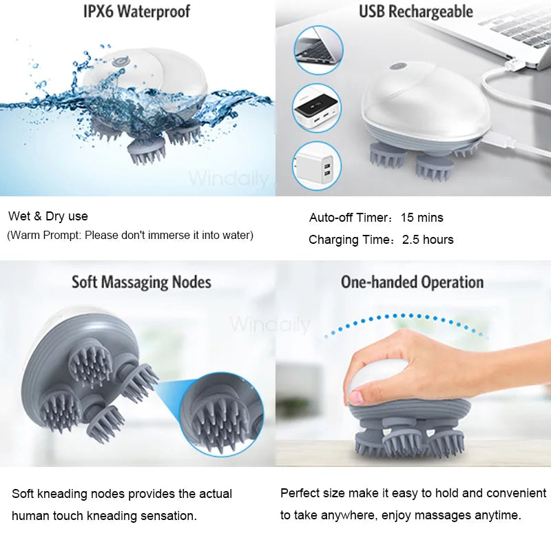 Electric Scalp Massager — Kneading Vibrating Head & Neck Massager for Hair Care & Relaxation