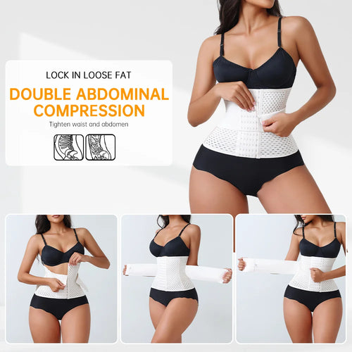 Adjustable Waist Trainer for Women — Double Belt Neoprene Corset with Zipper for Tummy Control & Back Support