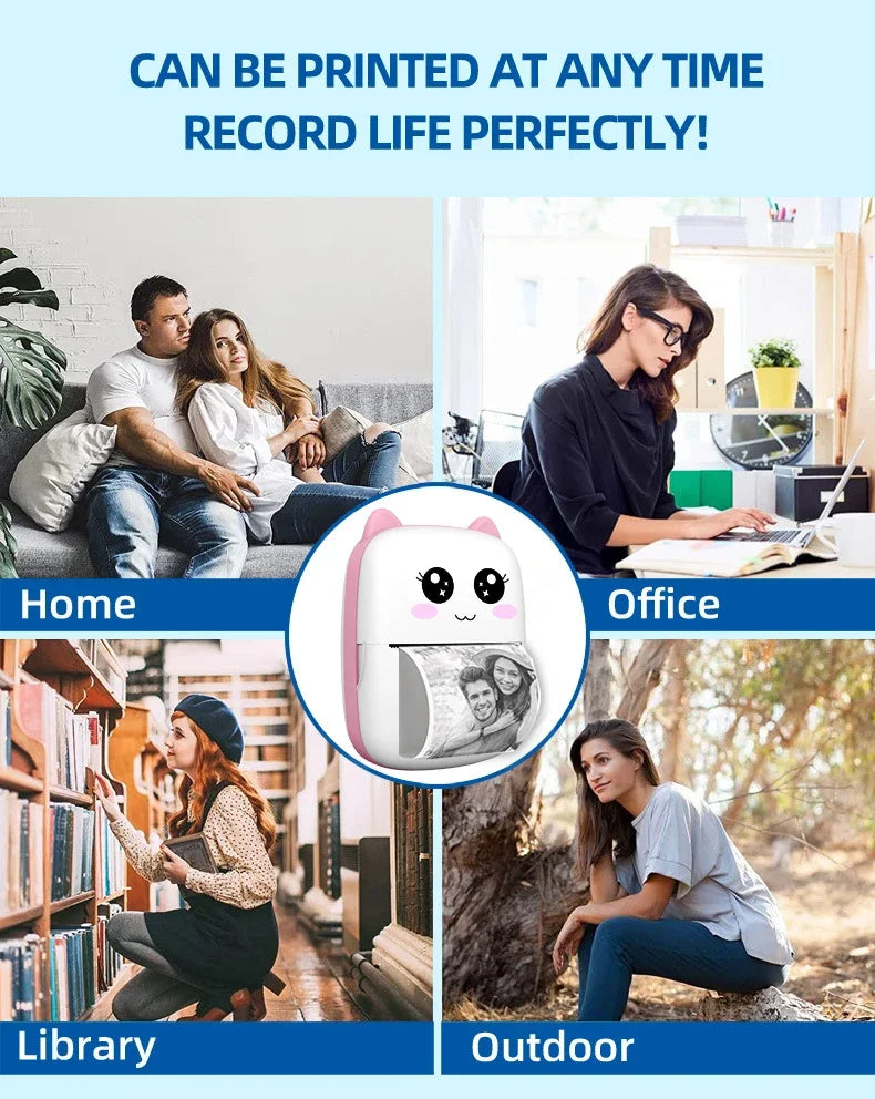 Mini CAT Portable Thermal Printer — Wireless Bluetooth Photo & Label Printer for Android & iOS