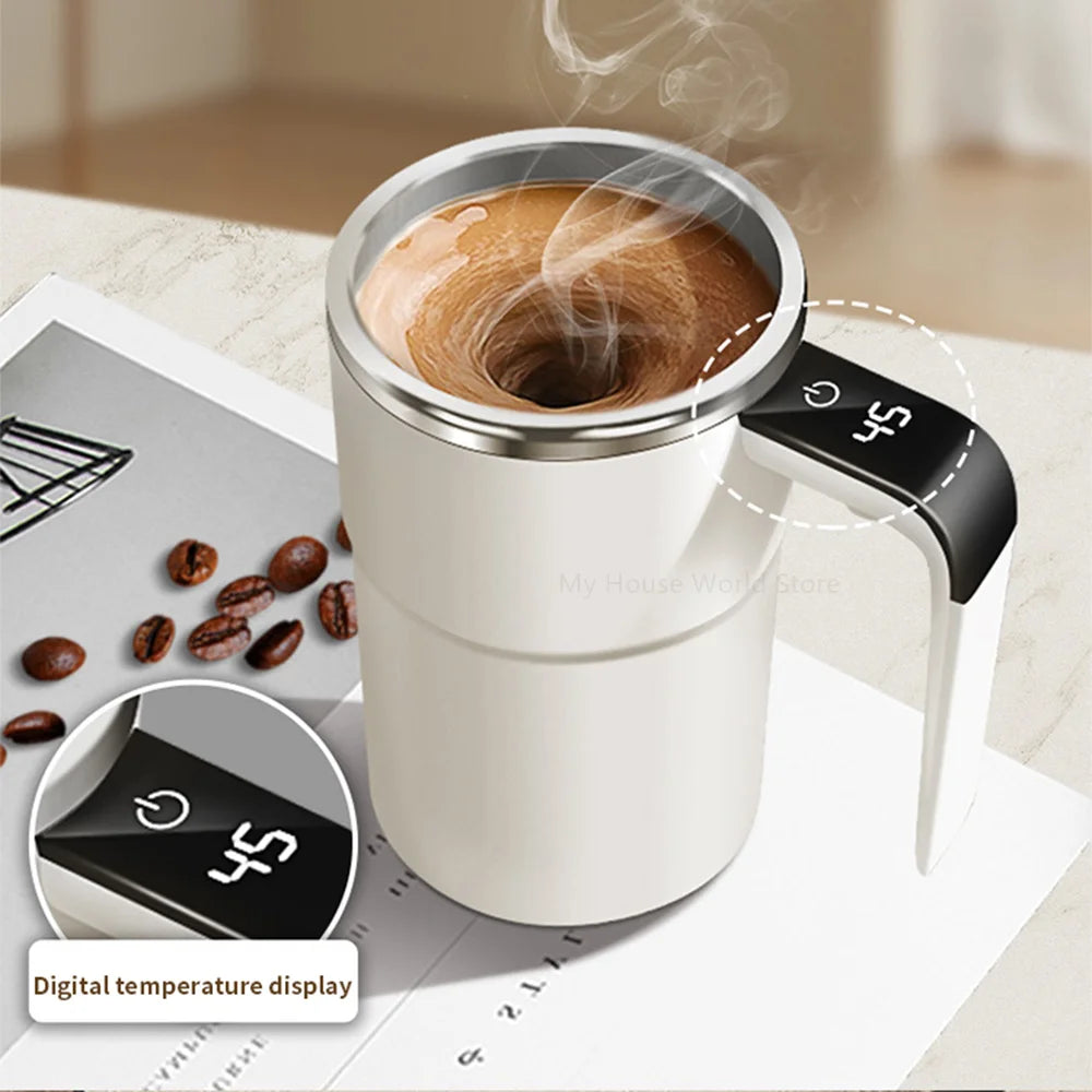 Rechargeable Self-Stirring Coffee Mug - Automatic Magnetic Mixing Cup with Stainless Steel Interior