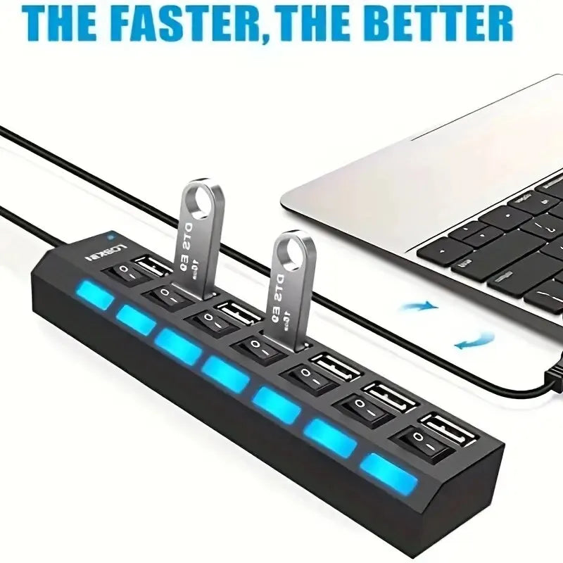 High Speed 4/7 Port USB Hub 2.0 — Multi USB Splitter with LED & Switch for PC & Laptop