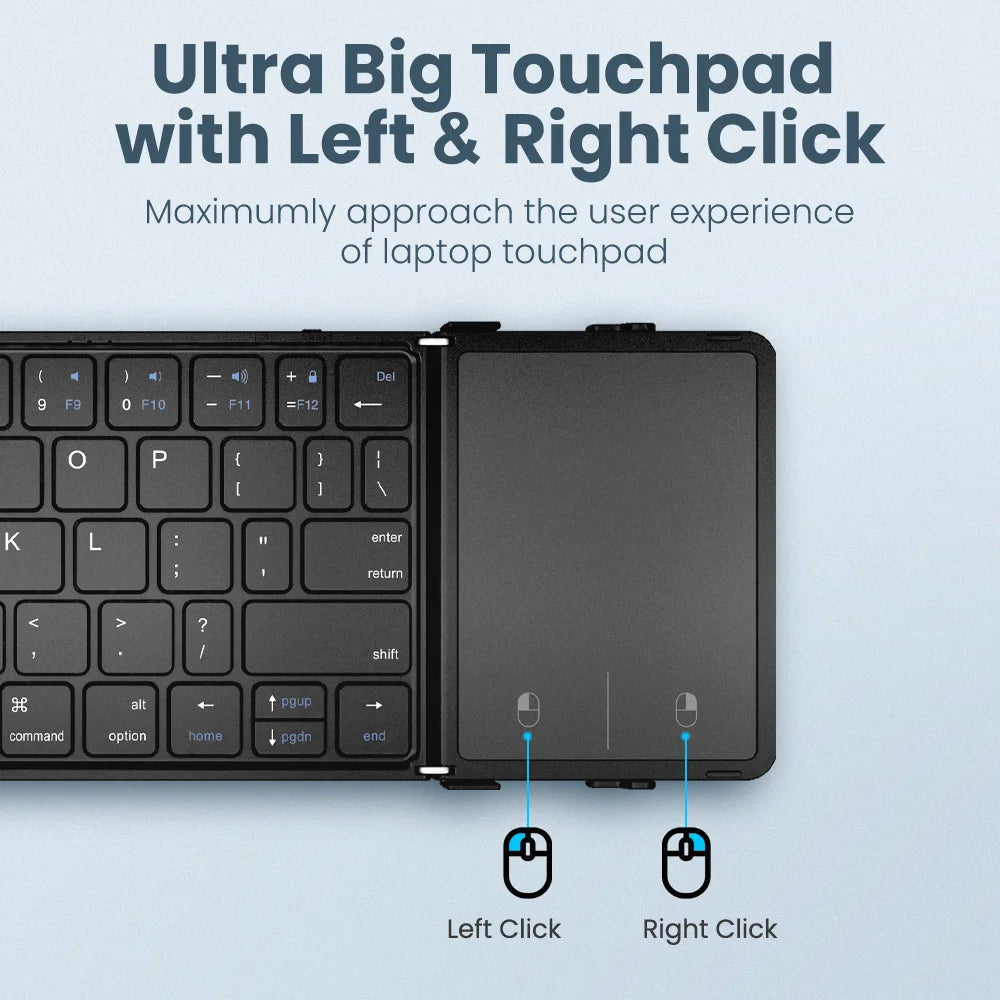 Foldable Bluetooth Keyboard with Touchpad — Wireless PU Leather Keyboard for iOS, Android & Windows