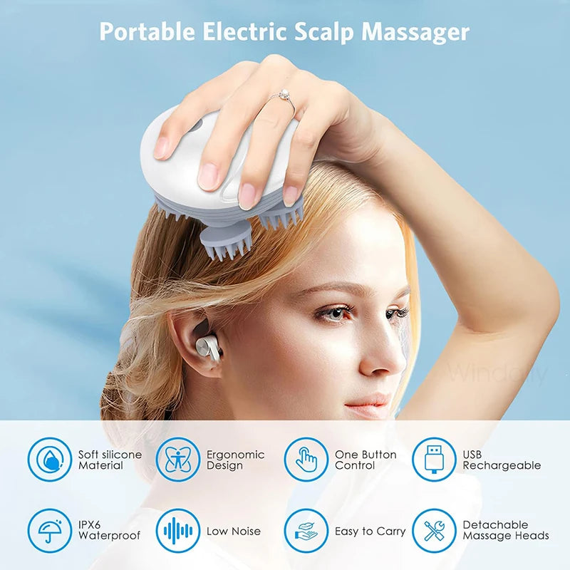 Electric Scalp Massager — Kneading Vibrating Head & Neck Massager for Hair Care & Relaxation