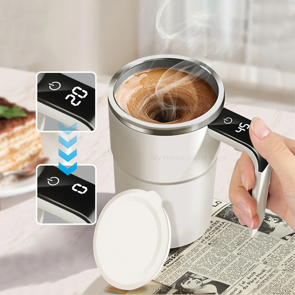 Rechargeable Self-Stirring Coffee Mug - Automatic Magnetic Mixing Cup with Stainless Steel Interior