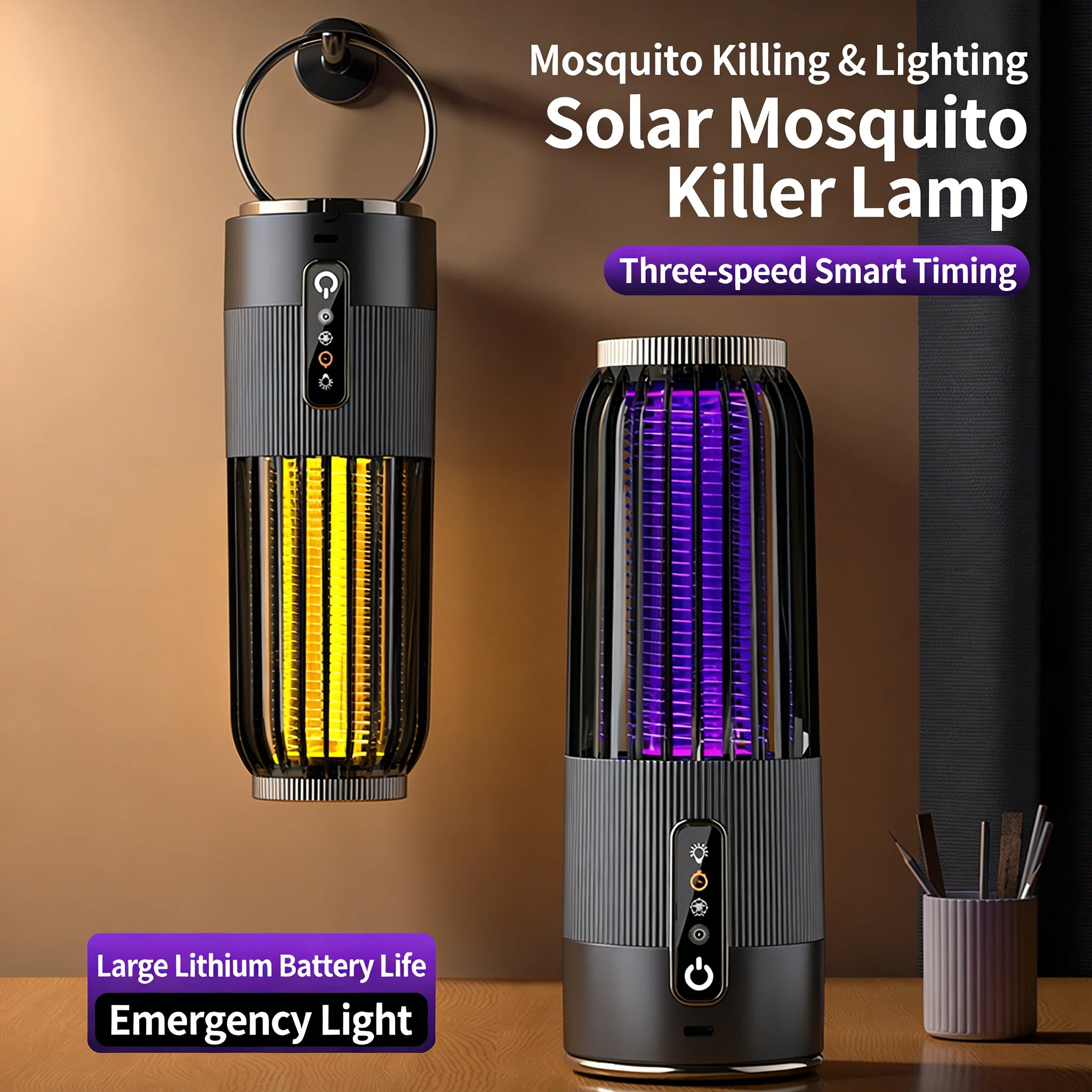 Solar Mosquito Killer Lamp — USB Rechargeable Outdoor & Indoor Insect Trap for Home & Camping