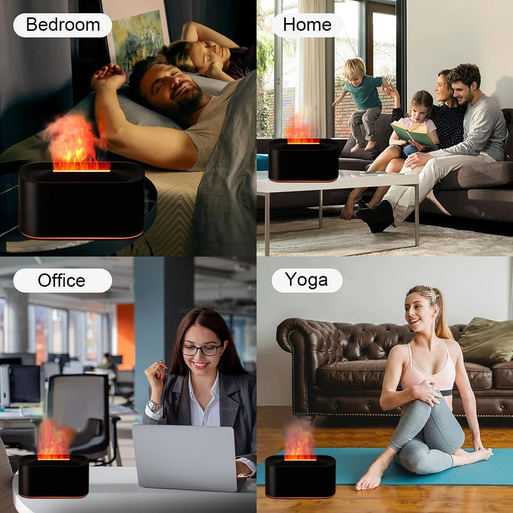 Flame Aroma Diffuser — Essential Oil Humidifier with LED Night Light for Home & Bedroom