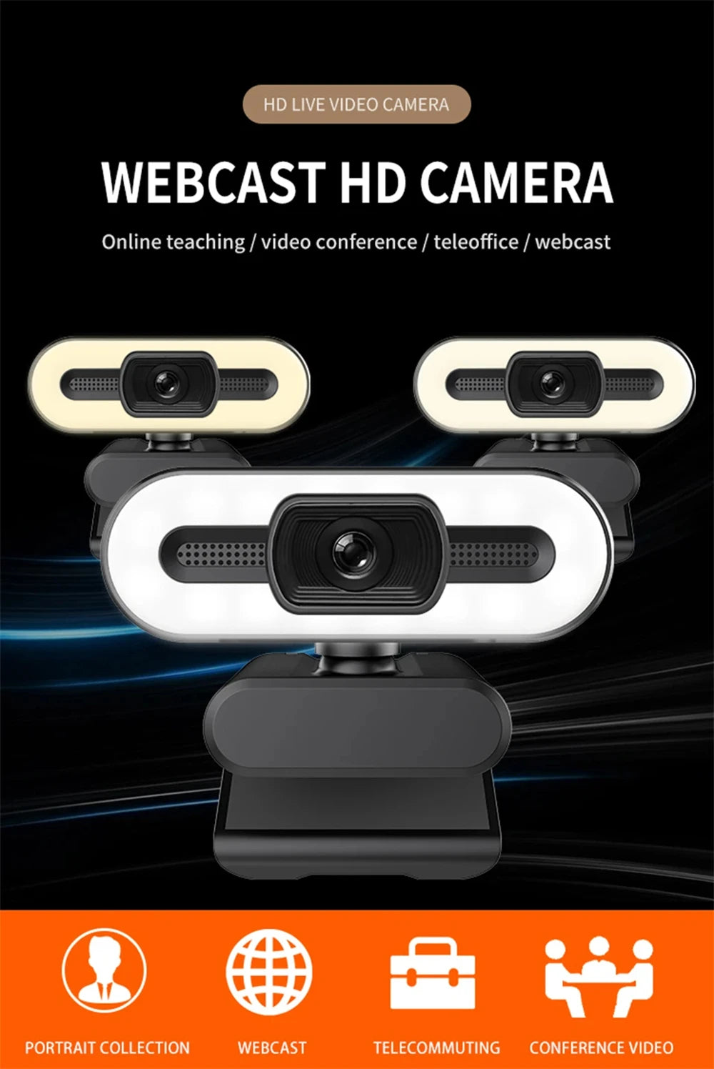 Portable 4K HD Webcam — Auto Focus with Microphone & Light for Live Streaming & Video Calls
