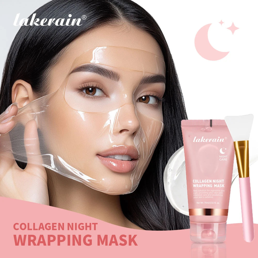 Korean Collagen Wrapping Face Mask & Brush Set — Rejuvenating Brightening & Moisturizing Skin Care